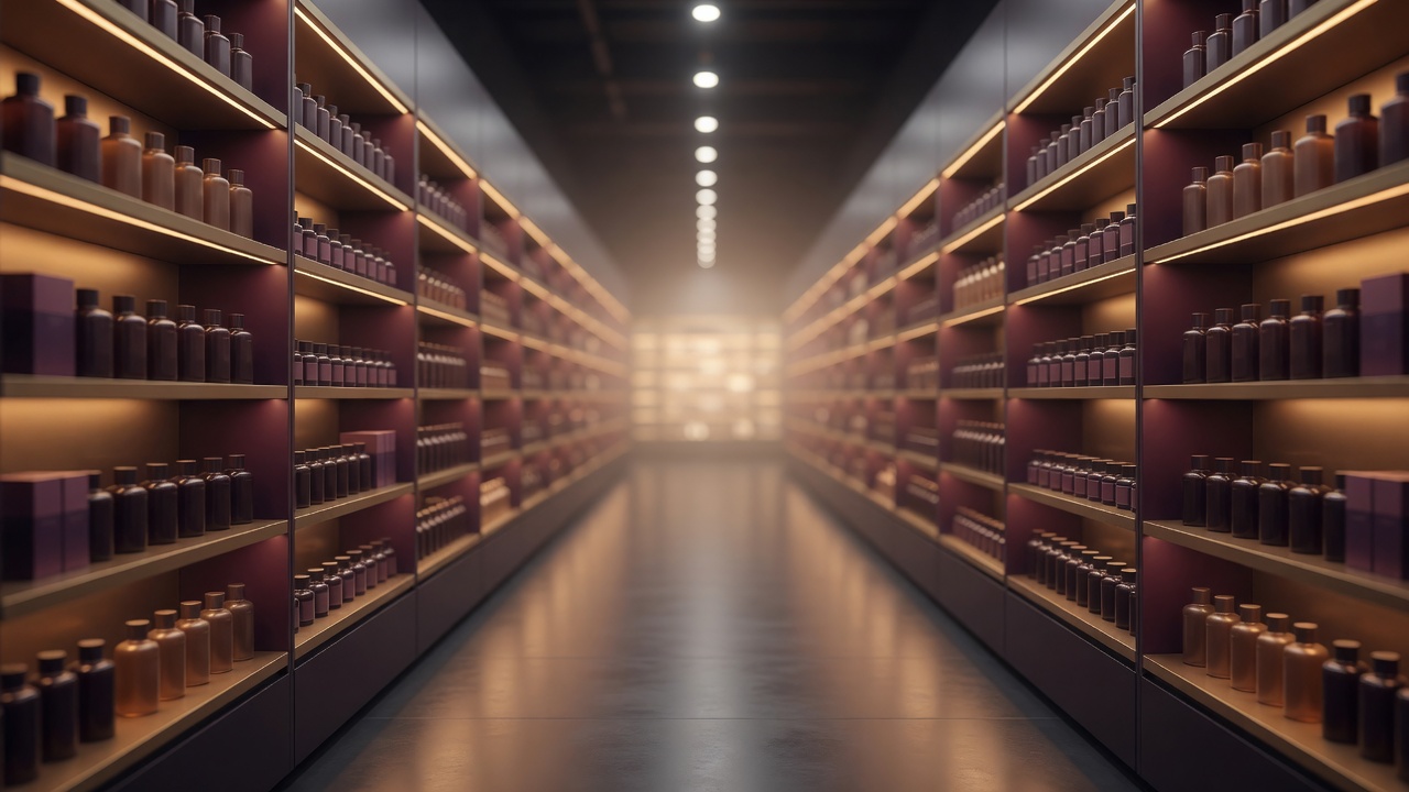 Long perfectly-faced supermarket aisle