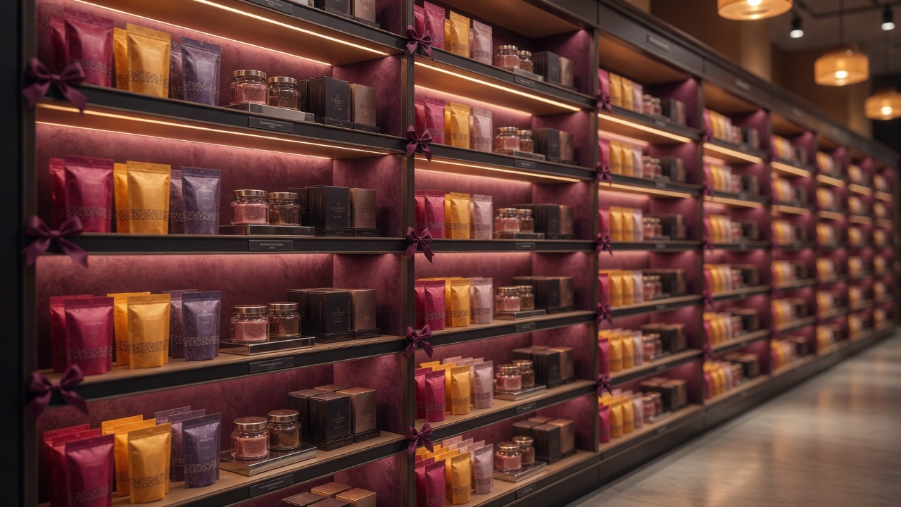 Rows of identical store shelving representing mods built from a template
