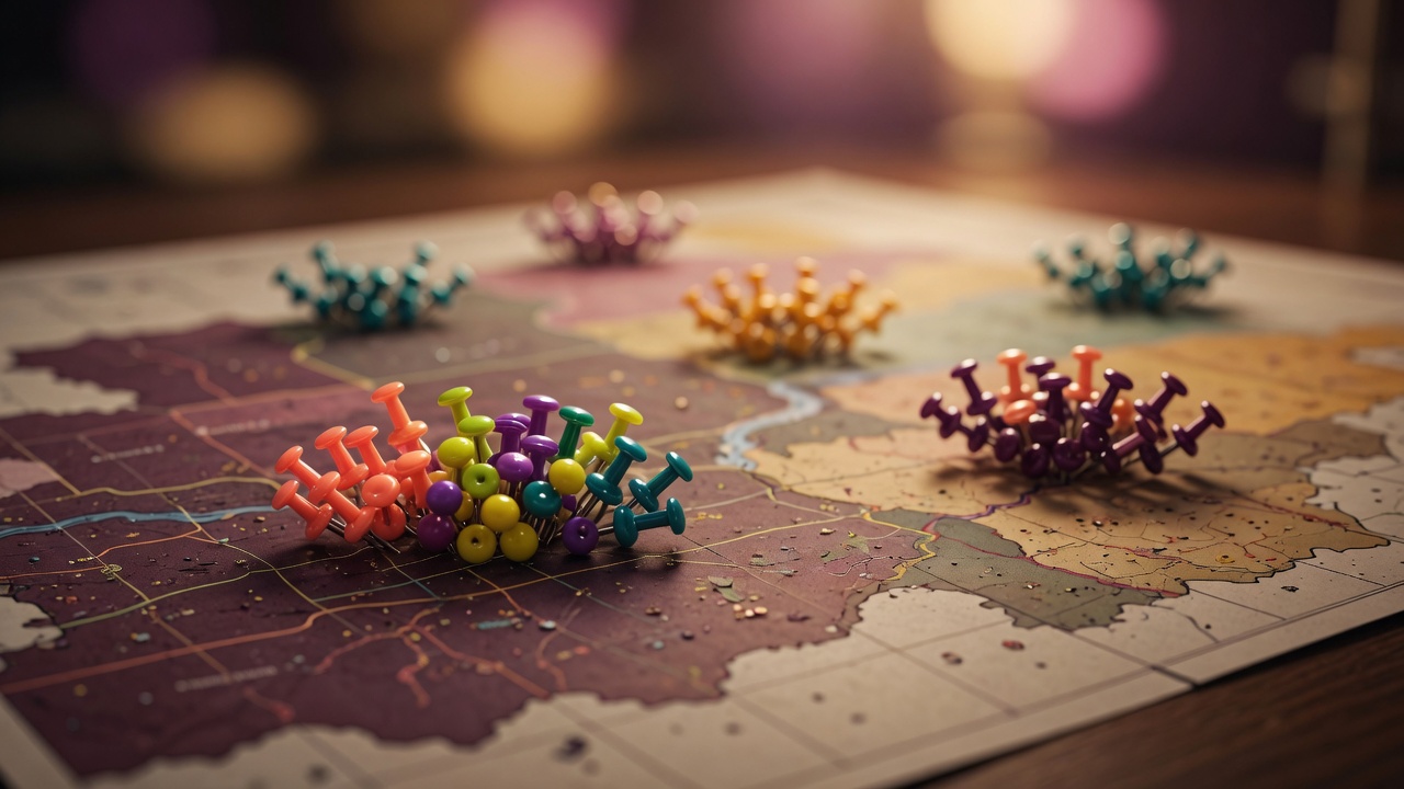 Map with location pins marking a retail network