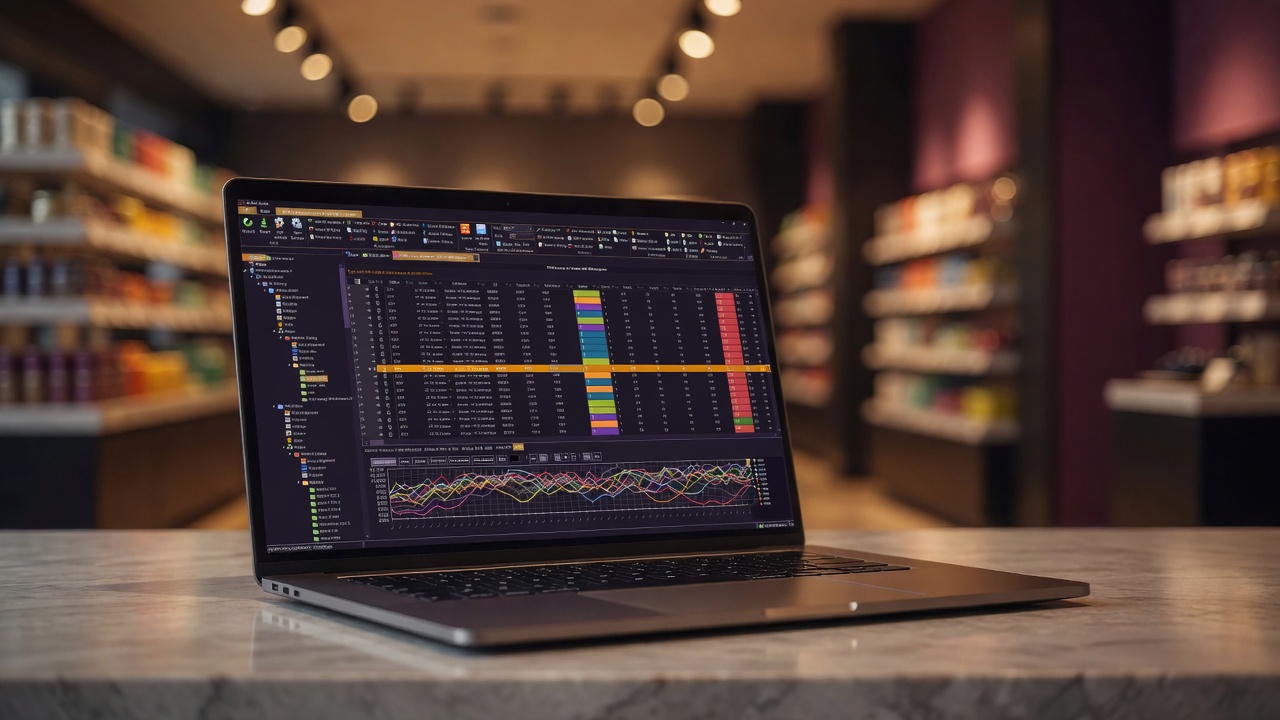 Laptop running C.A.R.M. Studio in a store